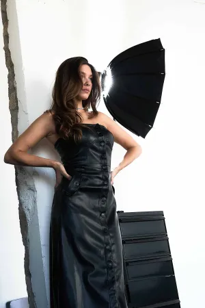 Vegan Leather Tube Top Dress