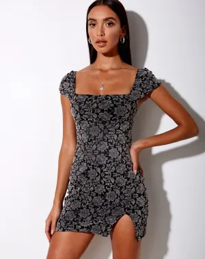 Verga Mini Dress in Brocade Grey Flock