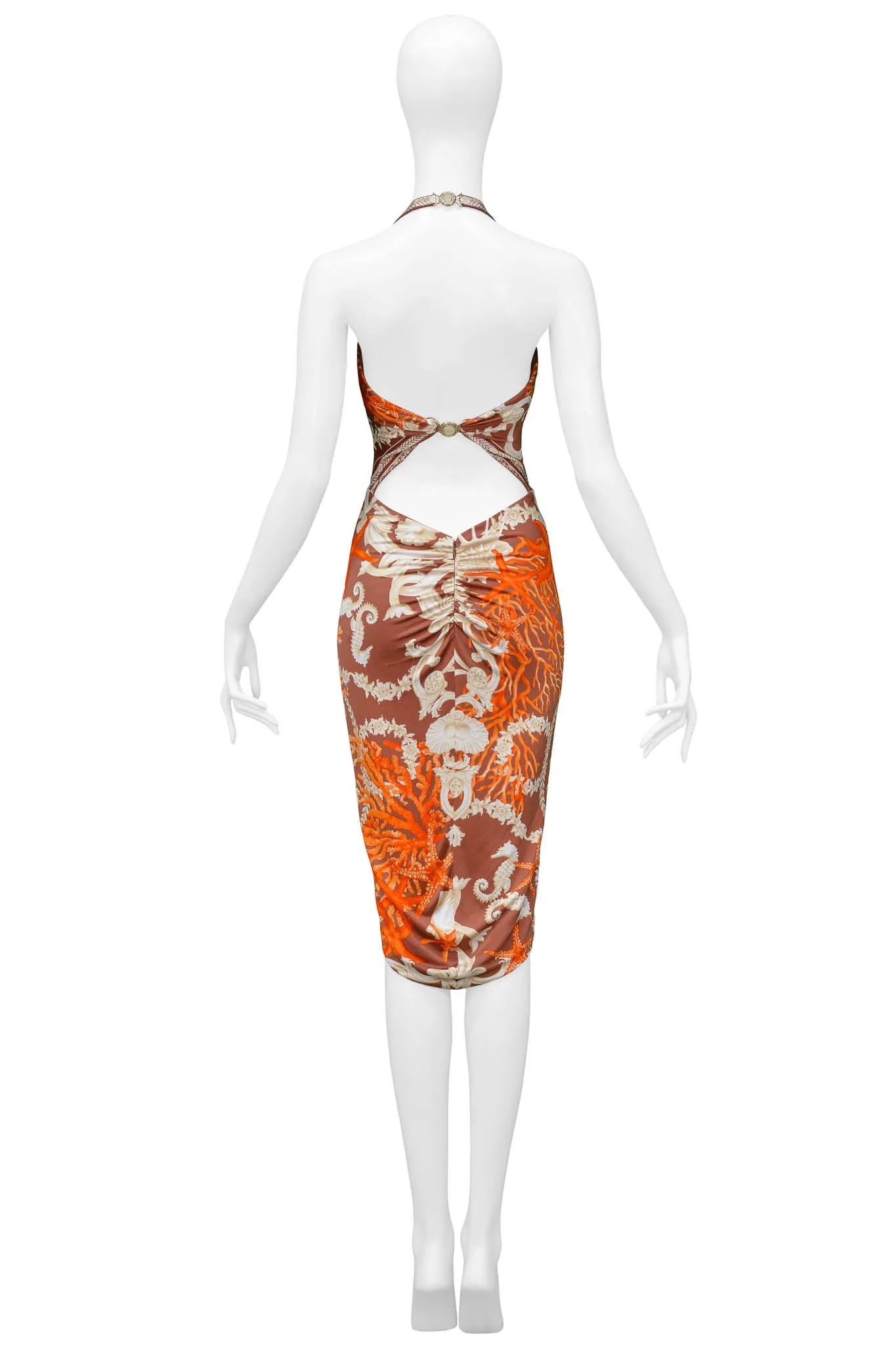 VERSACE SEAHORSE & CORAL PRINT HALTER DRESS 2005