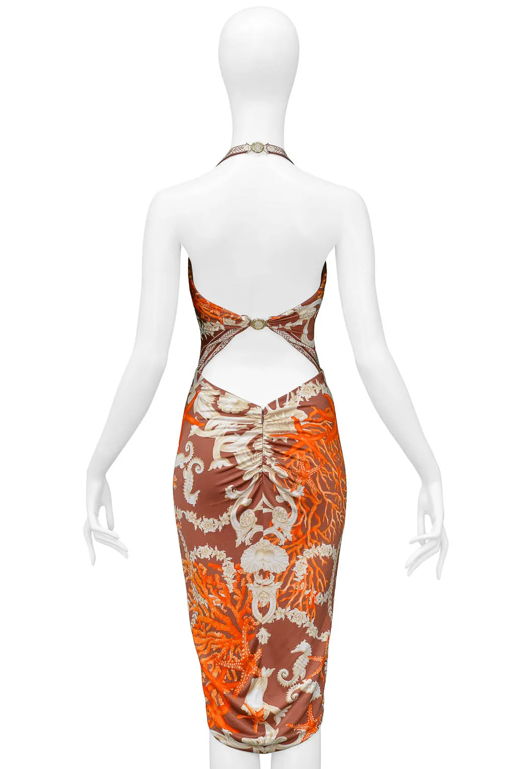 VERSACE SEAHORSE & CORAL PRINT HALTER DRESS 2005