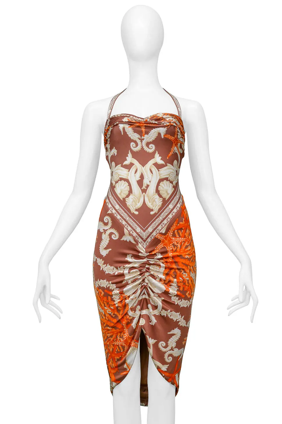 VERSACE SEAHORSE & CORAL PRINT HALTER DRESS 2005