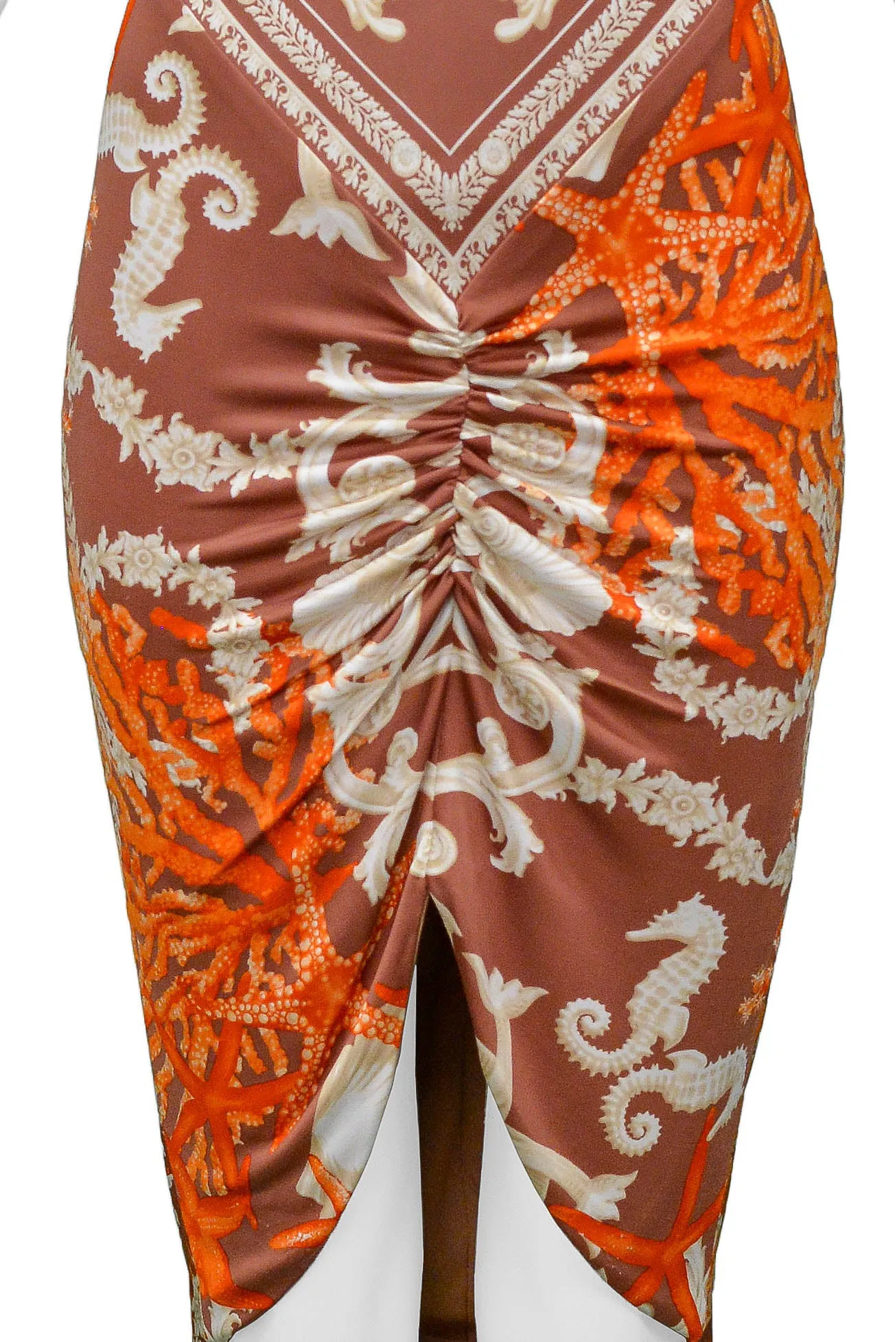 VERSACE SEAHORSE & CORAL PRINT HALTER DRESS 2005