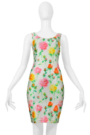 VERSACE WHITE MULTICOLOR FLORAL MINI DRESS 1995