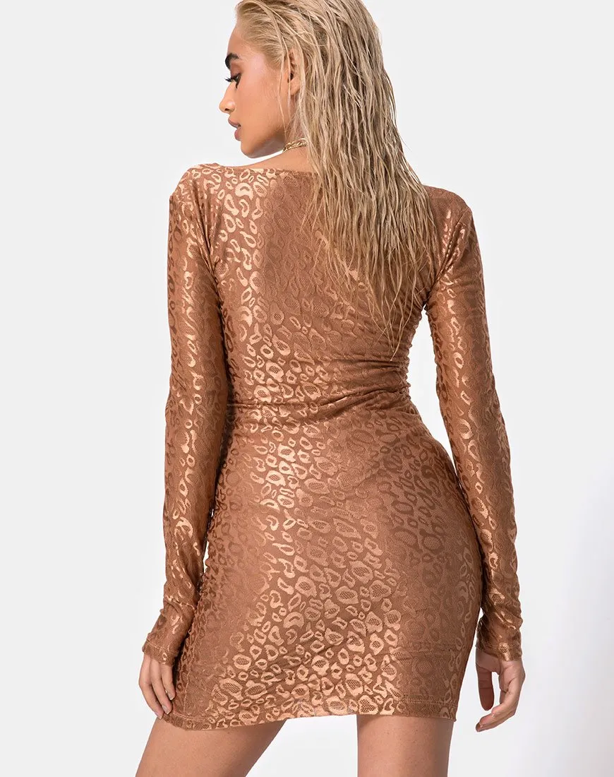 Vilan Bodycon Dress in Leopard Sheen Net Caramel