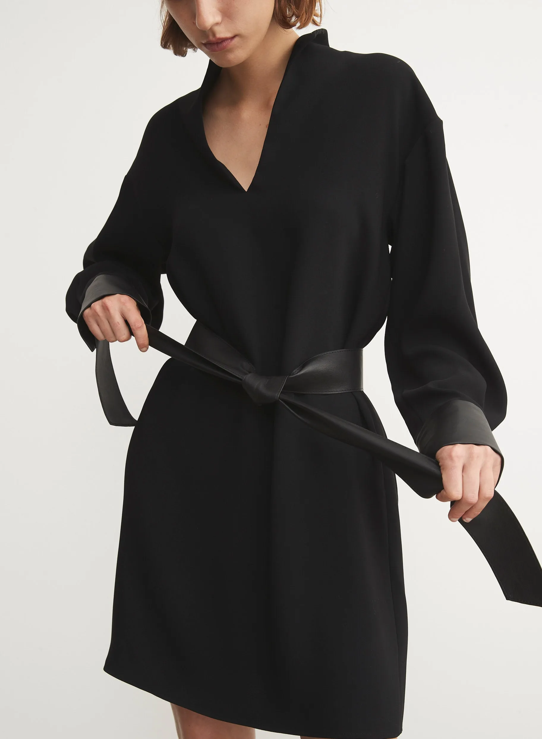 Vince Black Long Sleeve V-Neck Dress