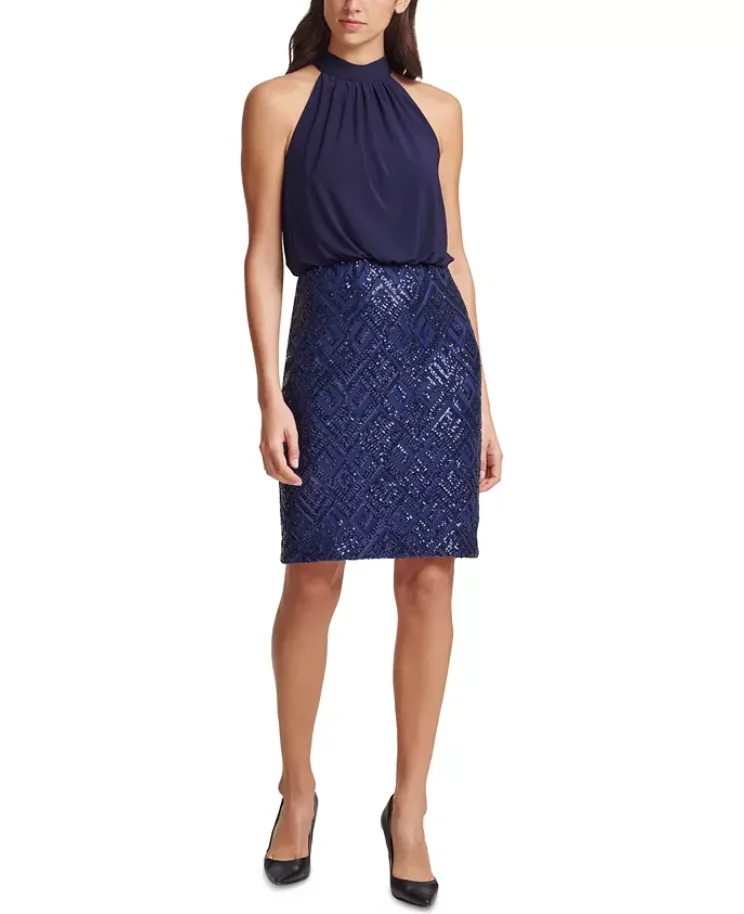 Vince Camuto Embellished Blouson Bodycon Dress