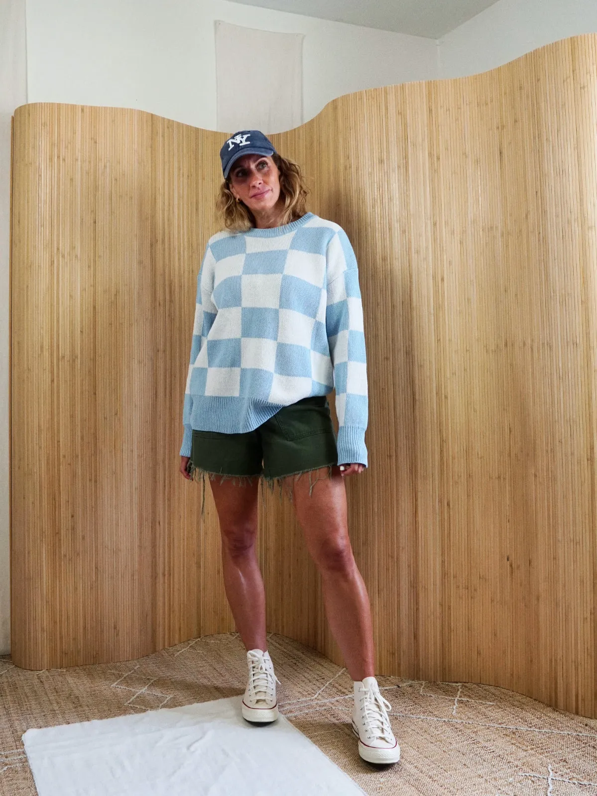 Vintage Sky Blue Check Sweater