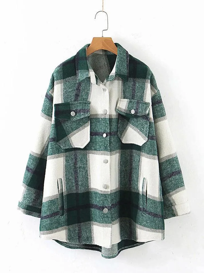 Wenkouban-Spring Casual Outfits Y2K Outfits Vintage Pockets Oversized Plaid Shacket