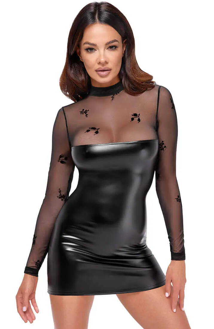 Wet look X sheer mesh bodycon dress - Lustful Glow