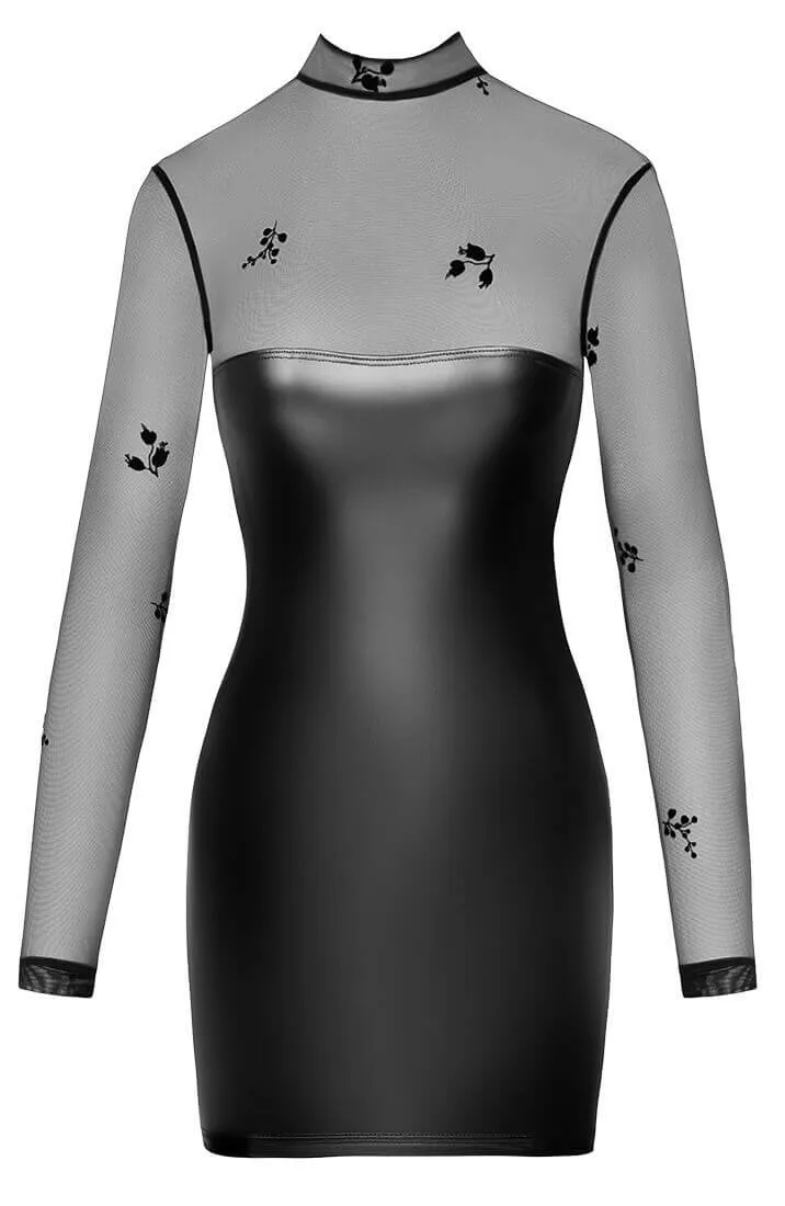 Wet look X sheer mesh bodycon dress - Lustful Glow