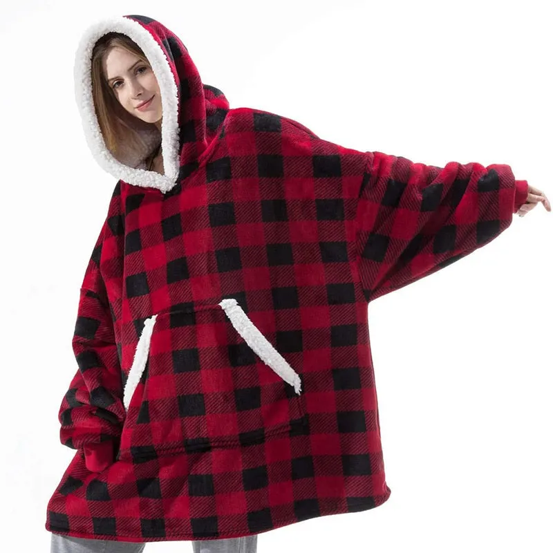 Winter Hoodies Fleece Giant TV Blanket With Sleeves Pullover