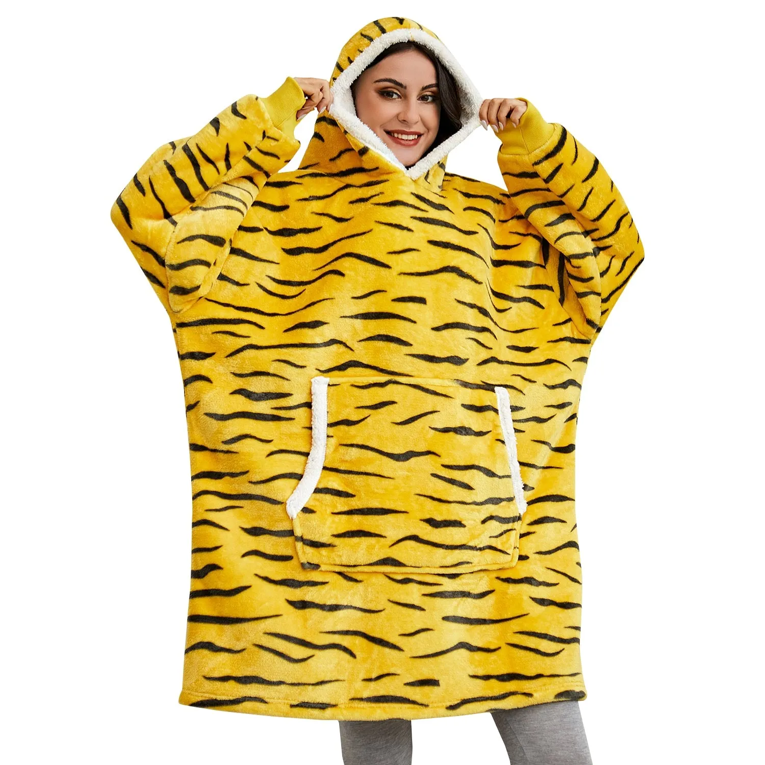 Winter Hoodies Fleece Giant TV Blanket With Sleeves Pullover