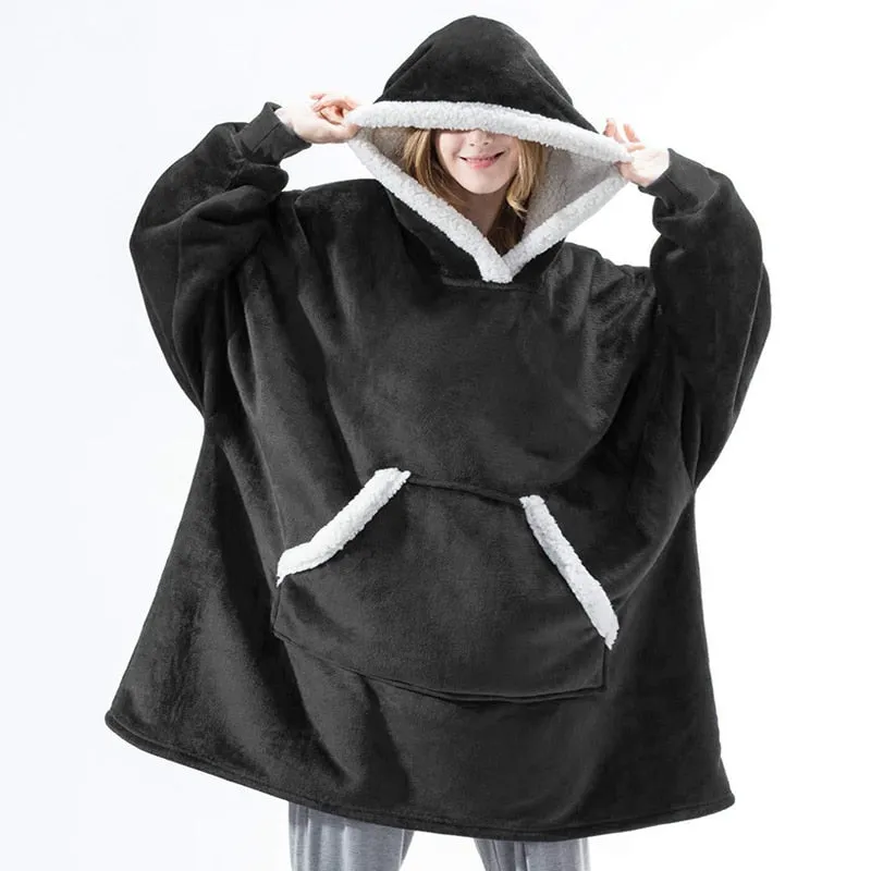 Winter Hoodies Fleece Giant TV Blanket With Sleeves Pullover