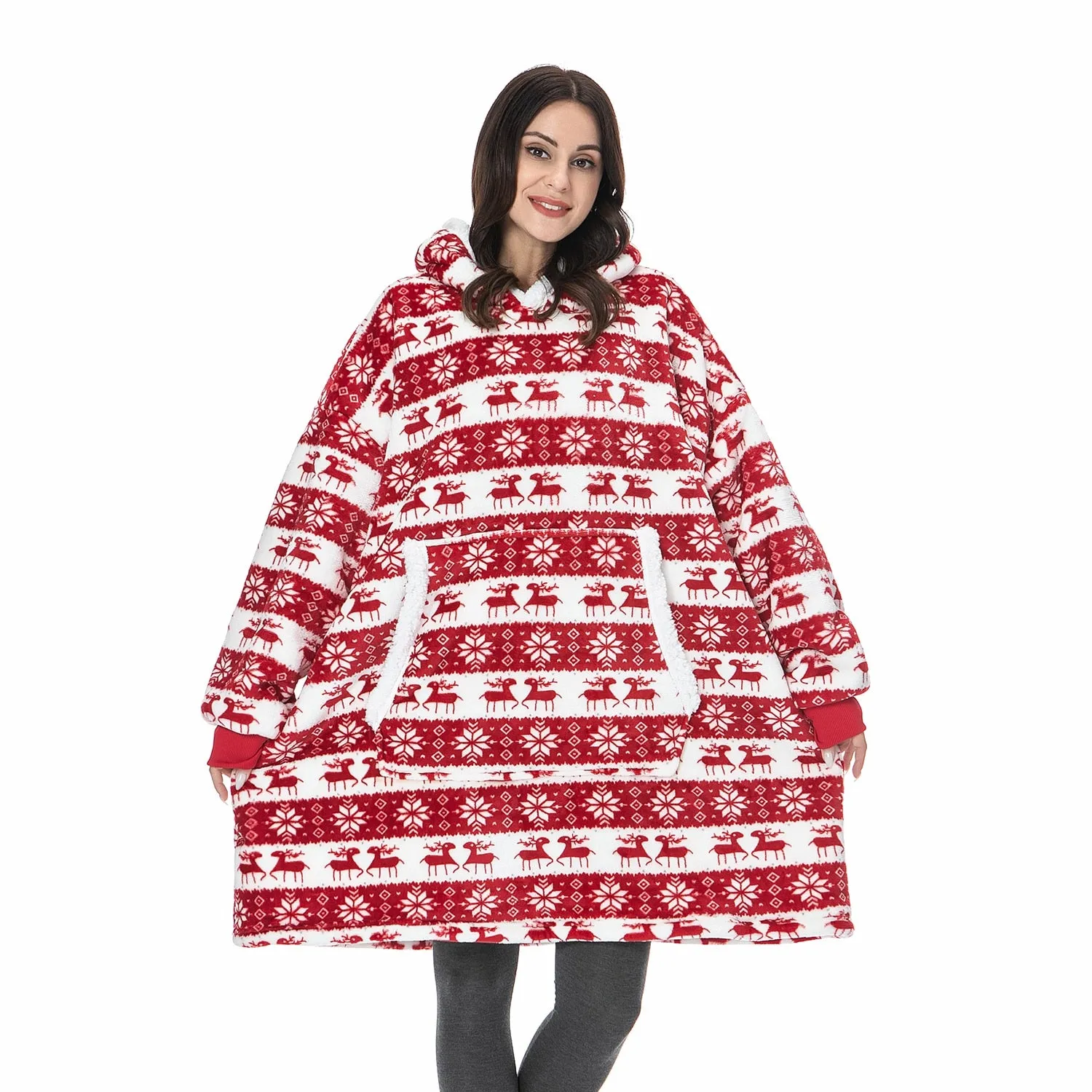 Winter Hoodies Fleece Giant TV Blanket With Sleeves Pullover