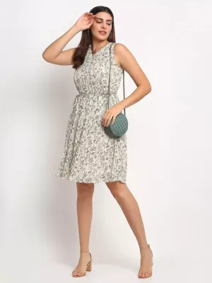 Women Cream Sleeveless Knee Length Dress