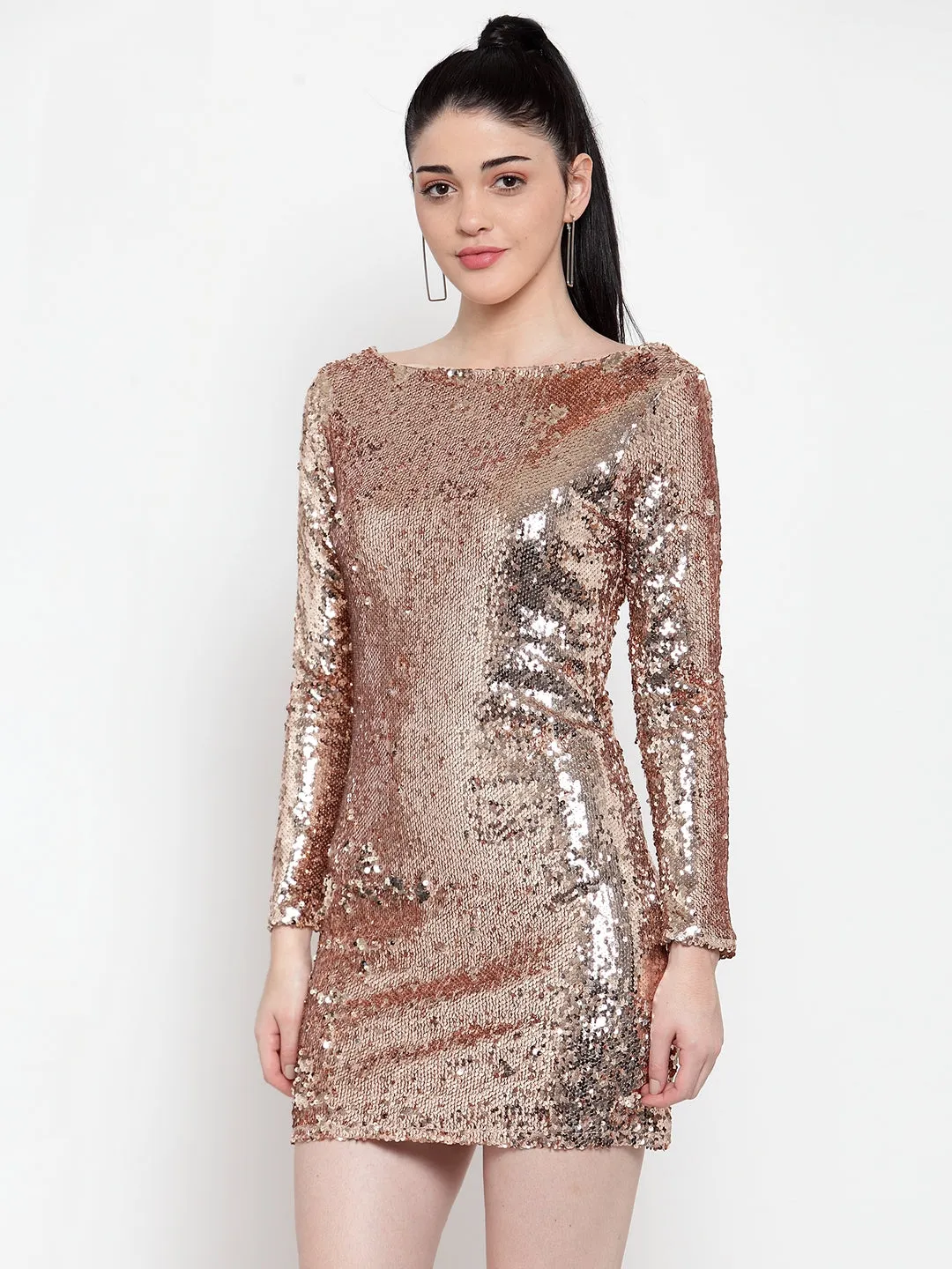 Women Gold Sequined Mini Dress