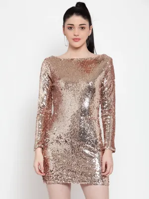 Women Gold Sequined Mini Dress