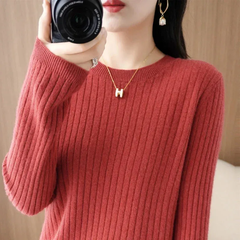 Women Long Sleeve Pullovers O-neck Stripe Sweaters