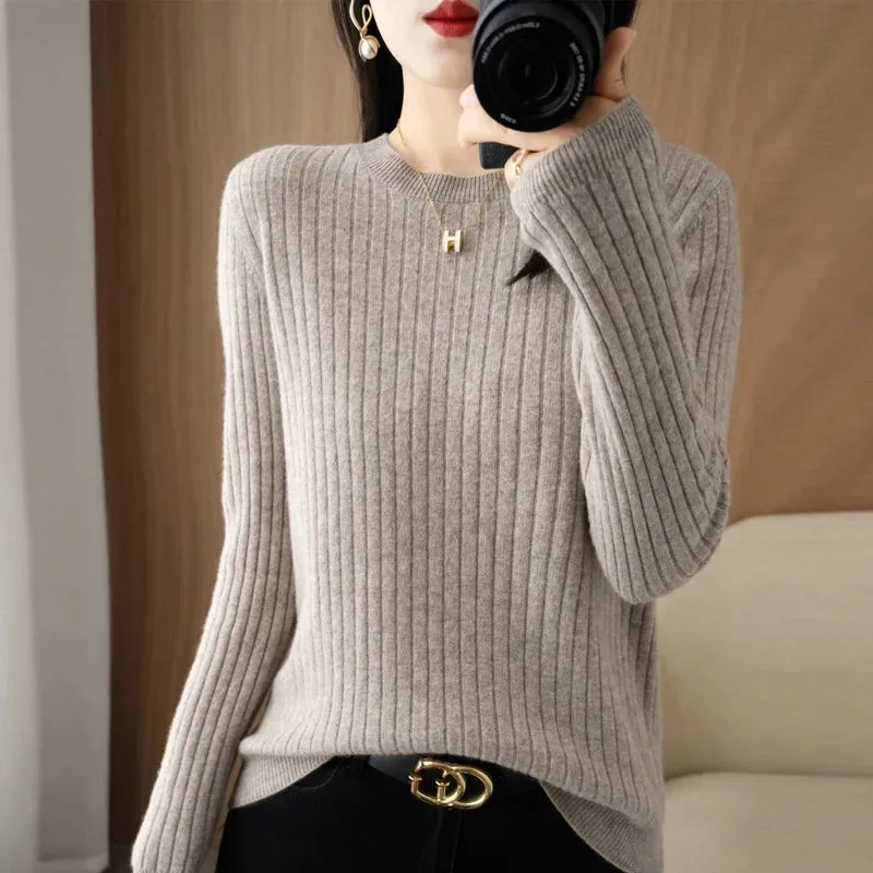 Women Long Sleeve Pullovers O-neck Stripe Sweaters