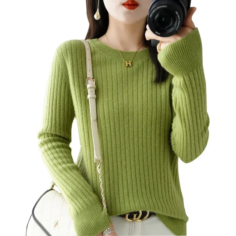 Women Long Sleeve Pullovers O-neck Stripe Sweaters