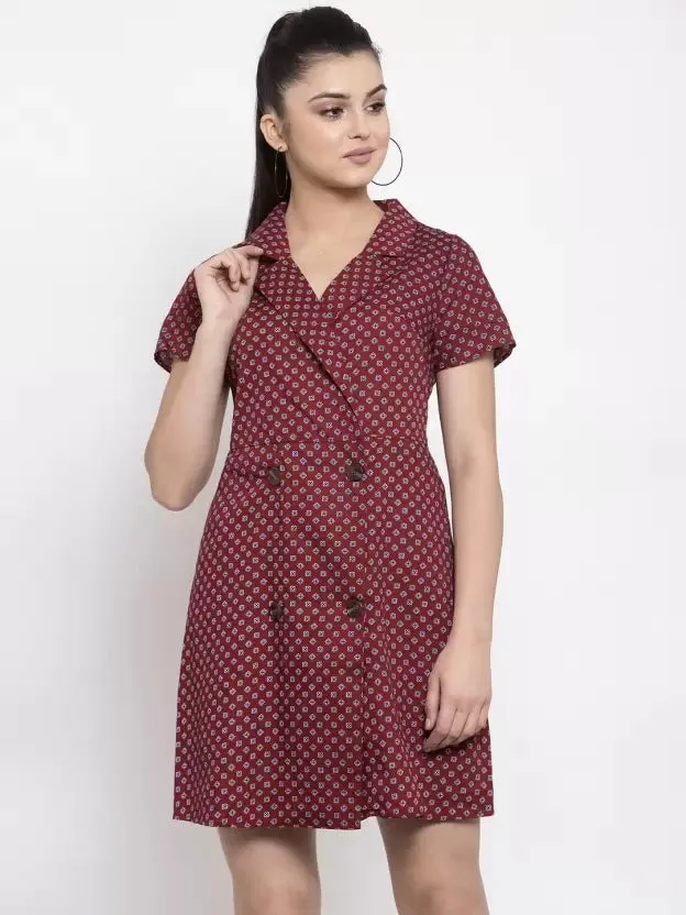 Women Maroon Above Knee Length Dress