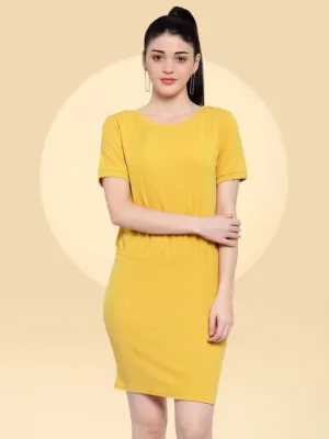 Women Mustard Solid Knee Length Dress