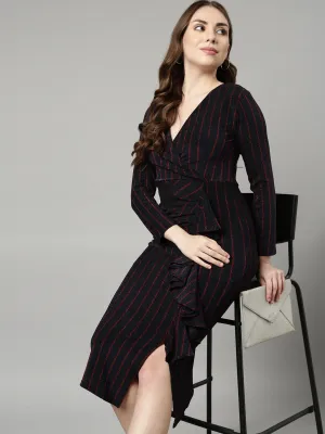 Women Navy Blue Striped Bodycon Dress