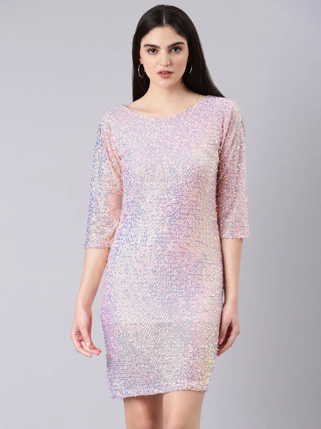 Women Pink Embellished Bodycon Dress