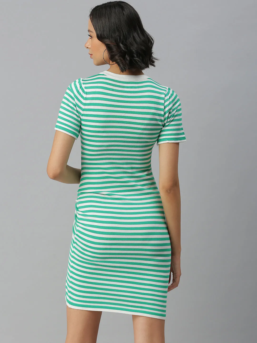 Women V-Neck Striped Bodycon Green Dress