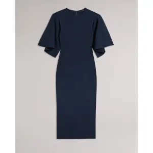 Women Wmd-Lounia-Fluted Sleeve Knitted Bodycon Midi Dress - Dk-Blue