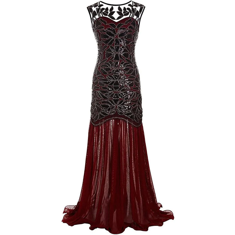 Women's 1920s Flapper Dress Vintage Gatsby Party Sequin Maxi Cocktail Dresses