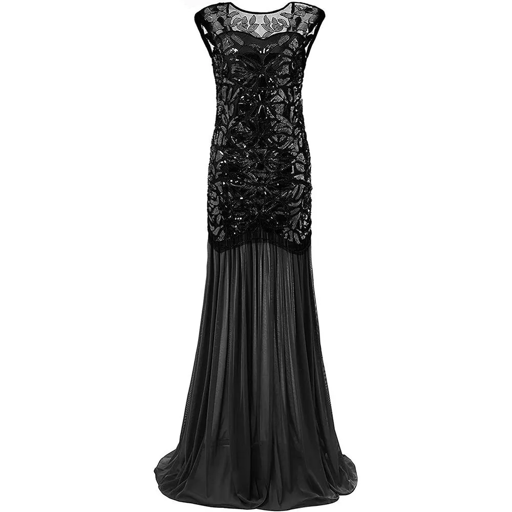 Women's 1920s Flapper Dress Vintage Gatsby Party Sequin Maxi Cocktail Dresses