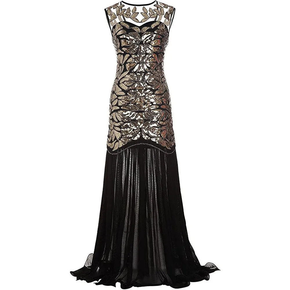 Women's 1920s Flapper Dress Vintage Gatsby Party Sequin Maxi Cocktail Dresses