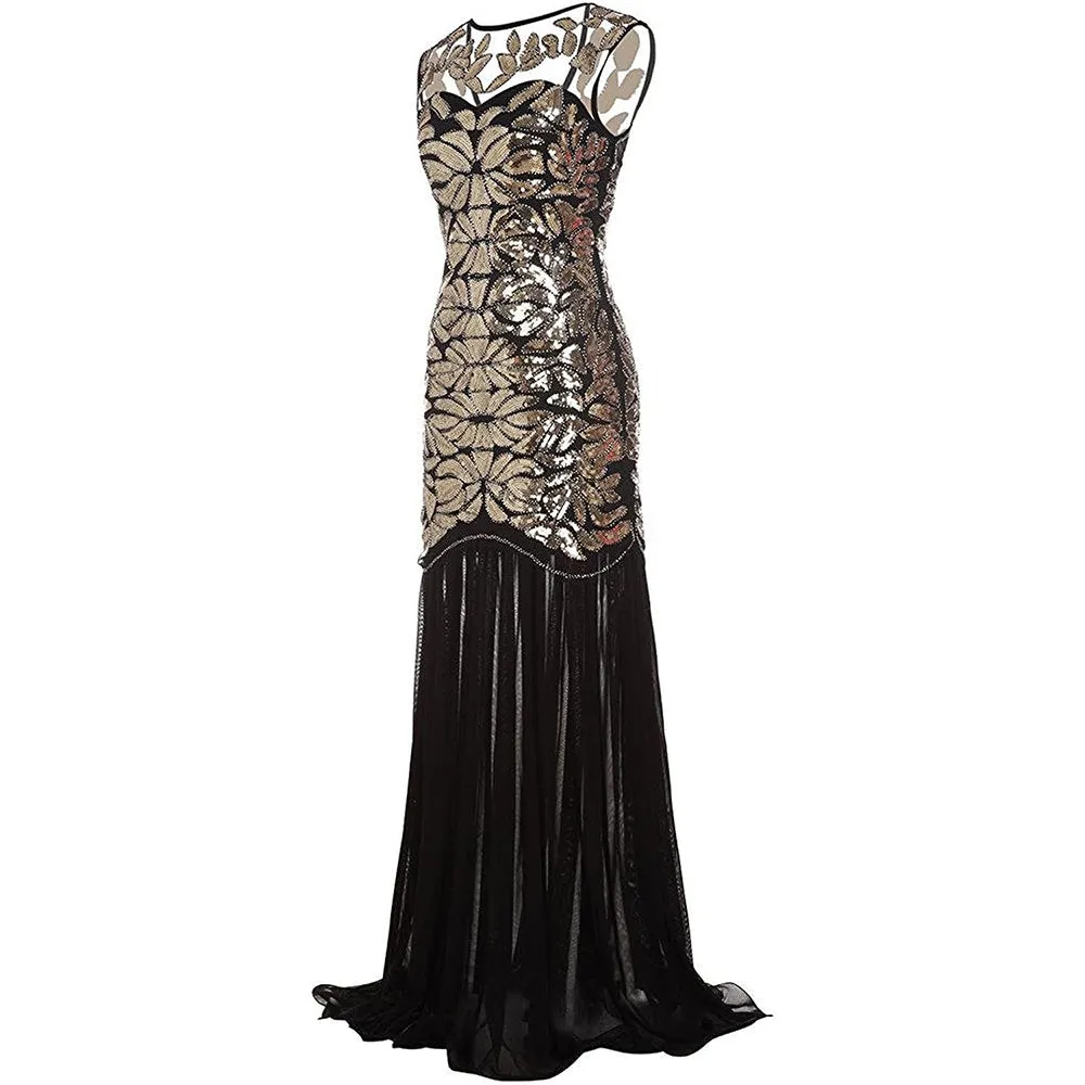 Women's 1920s Flapper Dress Vintage Gatsby Party Sequin Maxi Cocktail Dresses