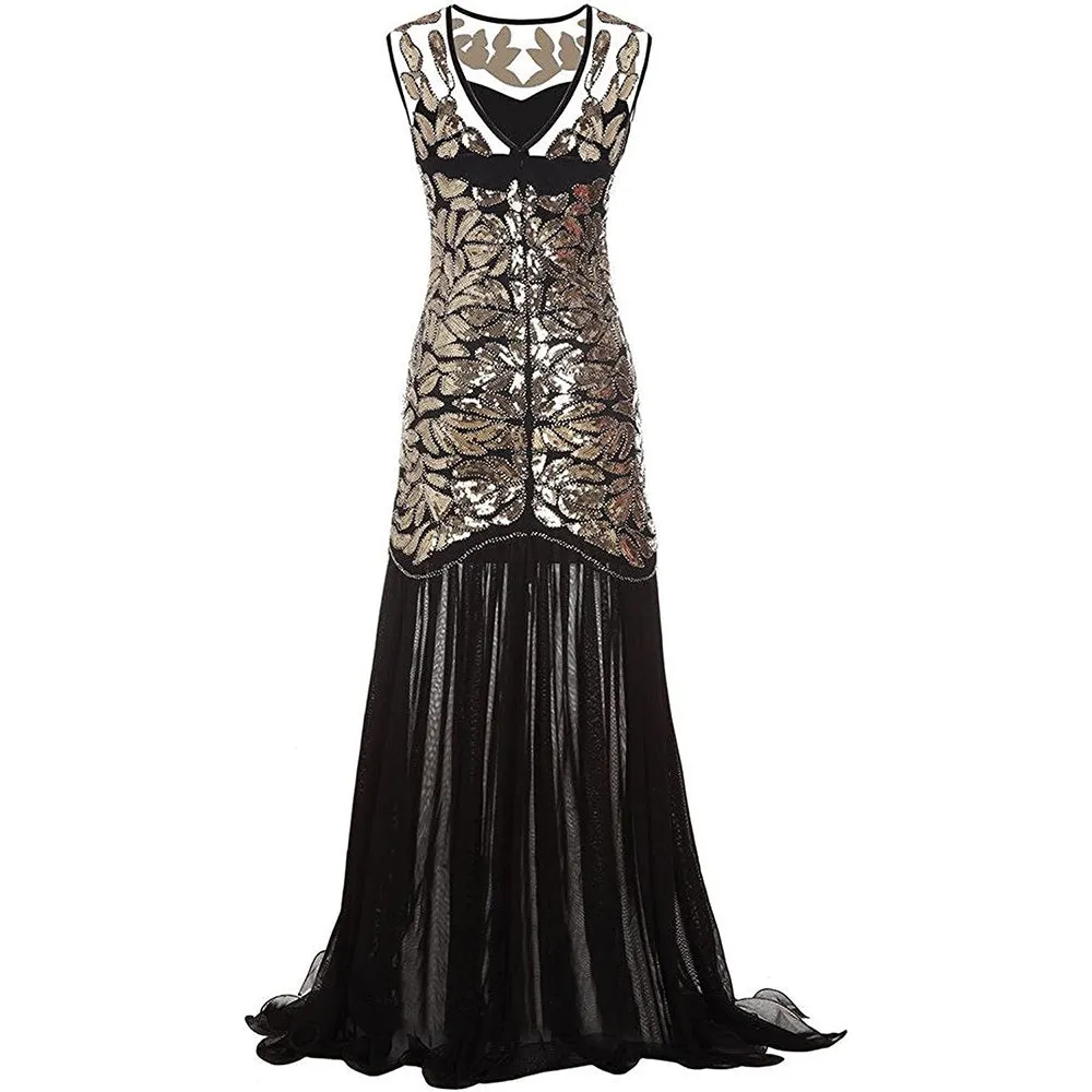 Women's 1920s Flapper Dress Vintage Gatsby Party Sequin Maxi Cocktail Dresses