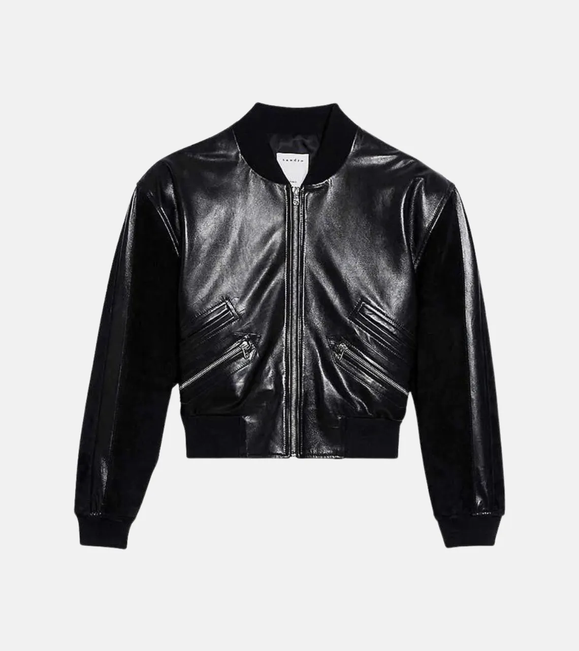 Women's Sheeny Black Leather Bomber Jacket