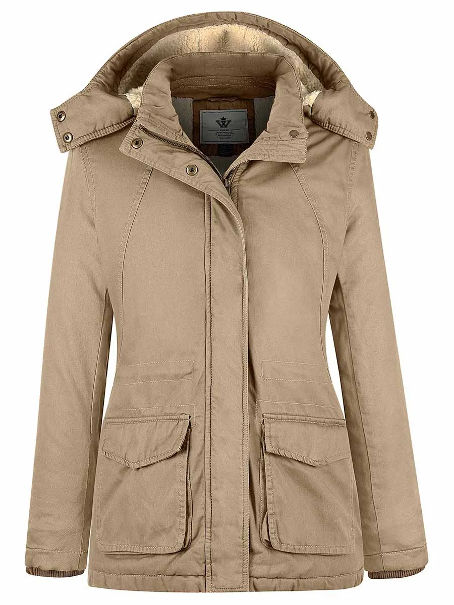 Women's Winter Warm Sherpa Lined Jacket Heavy Parka Coat with Hood