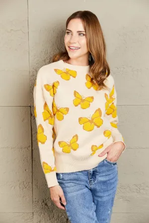 Woven Right Butterfly Dropped Shoulder Crewneck Sweater