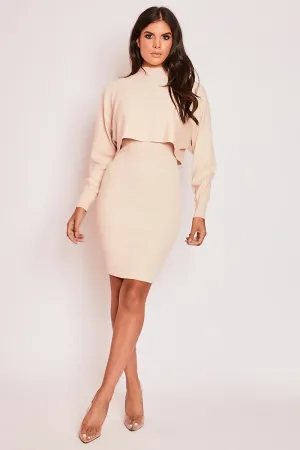 Yasmin - Nude Premium Ribbed Two Piece Jumper Dress