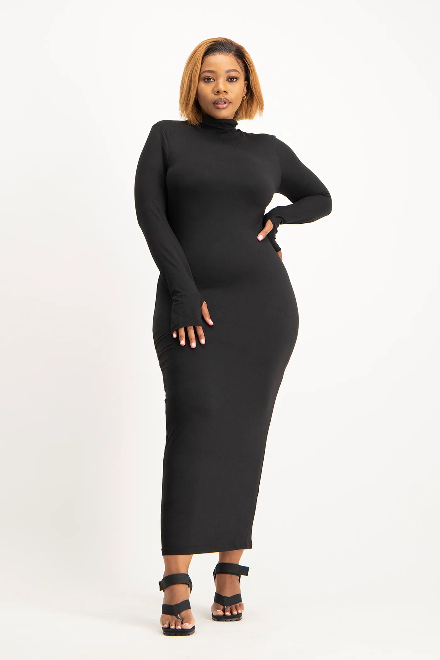 Yolanda Poloneck Bodycon Dress - Black