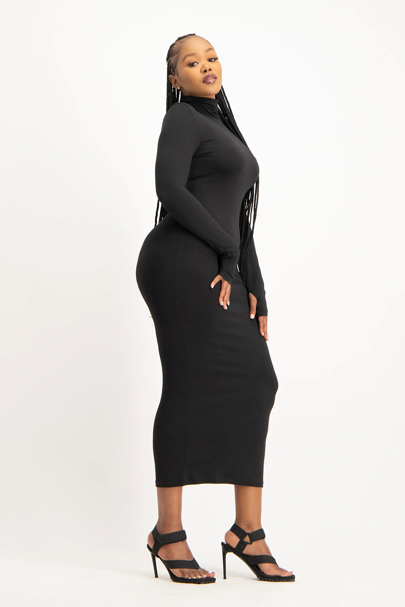 Yolanda Poloneck Bodycon Dress - Black